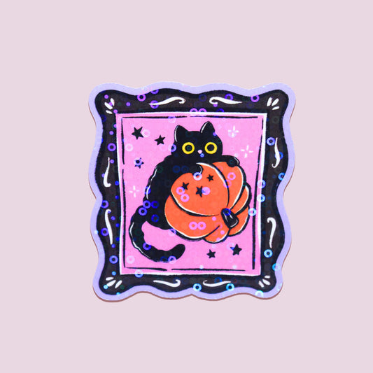 Pumpkin Cat Halloween Frame Sticker