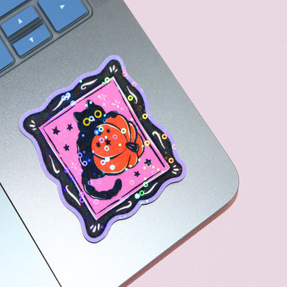 Pumpkin Cat Halloween Frame Sticker